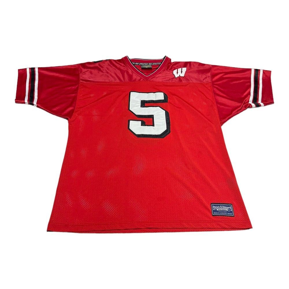 VTG 00s Steve & Barrys Wisconsin Badgers NCAA #5 Red Sewn Football Jersey Sz XL